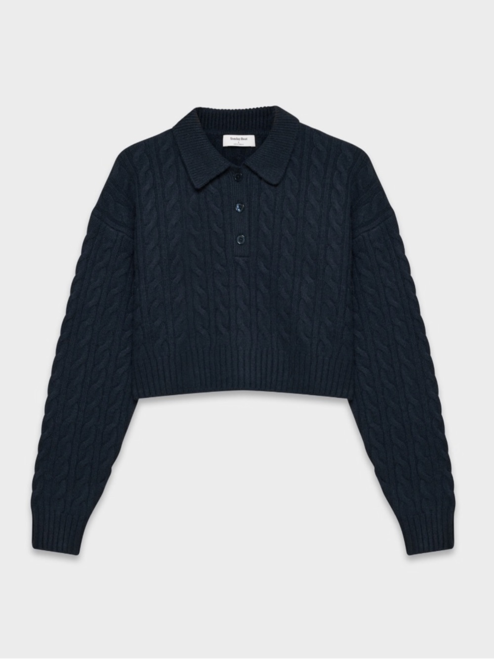 Aritzia Navy Cable-Knit Cropped Polo Sweater